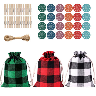 24 dienu Ziemassvētku Adventes kalendāra soma pie sienas piekarināma aukliņa dāvanu tukša soma ar klipšiem 2023. gada Jaungada ballīte Ziemassvētku eglītes rotājums