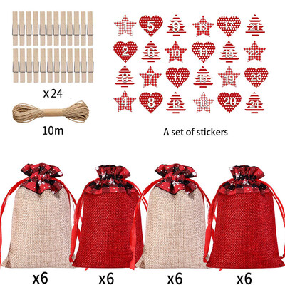 24 dienu Ziemassvētku Adventes kalendāra soma pie sienas piekarināma aukliņa dāvanu tukša soma ar klipšiem 2023. gada Jaungada ballīte Ziemassvētku eglītes rotājums