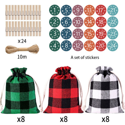 24 dienu Ziemassvētku Adventes kalendāra soma pie sienas piekarināma aukliņa dāvanu tukša soma ar klipšiem 2023. gada Jaungada ballīte Ziemassvētku eglītes rotājums