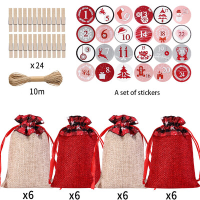 24 dienu Ziemassvētku Adventes kalendāra soma pie sienas piekarināma aukliņa dāvanu tukša soma ar klipšiem 2023. gada Jaungada ballīte Ziemassvētku eglītes rotājums