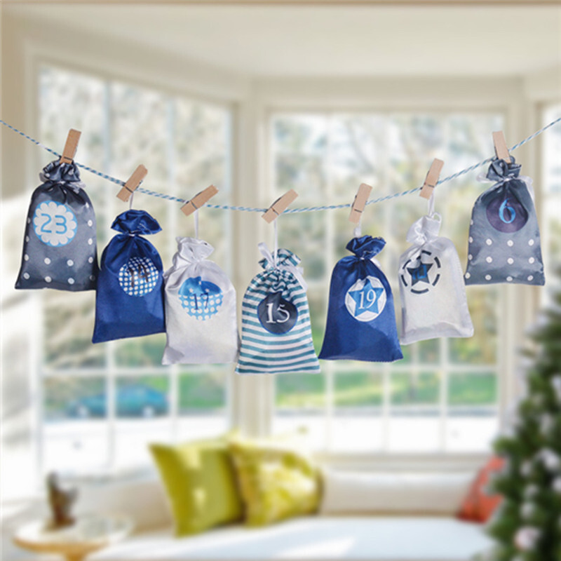 24 dienu Ziemassvētku Adventes kalendāra soma pie sienas piekarināma aukliņa dāvanu tukša soma ar klipšiem 2023. gada Jaungada ballīte Ziemassvētku eglītes rotājums