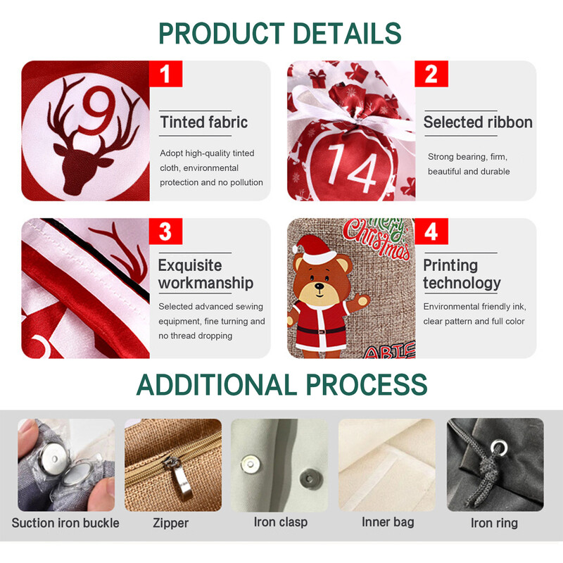 24 dienu Ziemassvētku Adventes kalendāra soma pie sienas piekarināma aukliņa dāvanu tukša soma ar klipšiem 2023. gada Jaungada ballīte Ziemassvētku eglītes rotājums