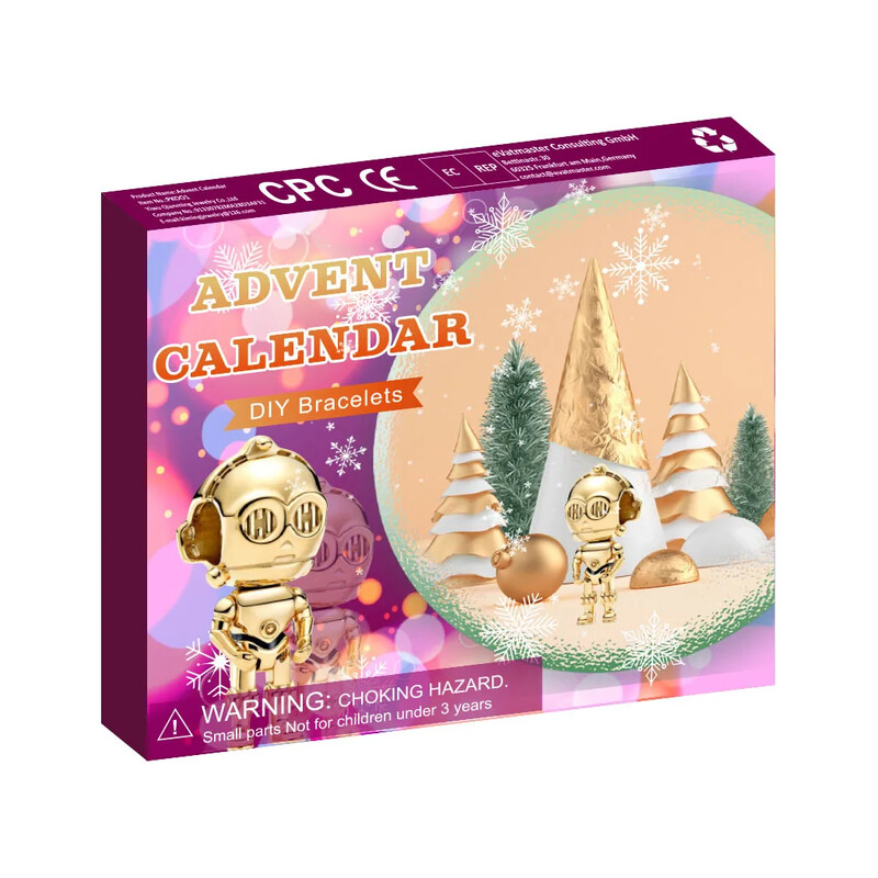 Adventes kalendārs 2024. gadam meitenēm Ziemassvētku 24 dienu atpakaļskaitīšanas kalendārs ar rokassprādzes gredzeniem, Ziemassvētku rotājums, dāvana meitenei
