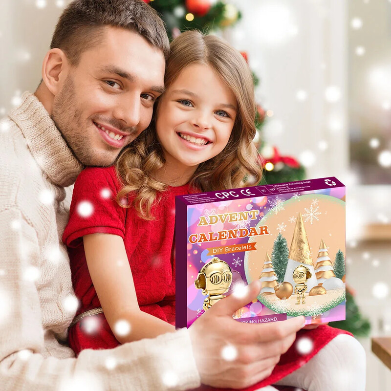 Adventes kalendārs 2024. gadam meitenēm Ziemassvētku 24 dienu atpakaļskaitīšanas kalendārs ar rokassprādzes gredzeniem, Ziemassvētku rotājums, dāvana meitenei