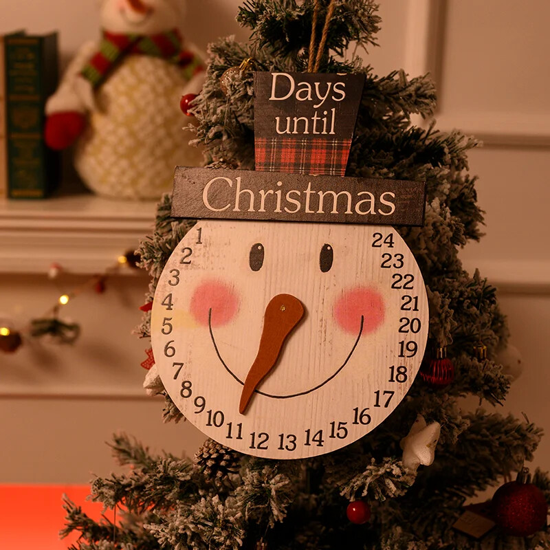 2024. gada jauns koka sniegavīrs, Ziemassvētku vecīša raksts, piekārts pie sienas, atpakaļskaitīšanas ornaments Ziemassvētku adventes kalendārs Ziemassvētku ballītes priekšdurvīm