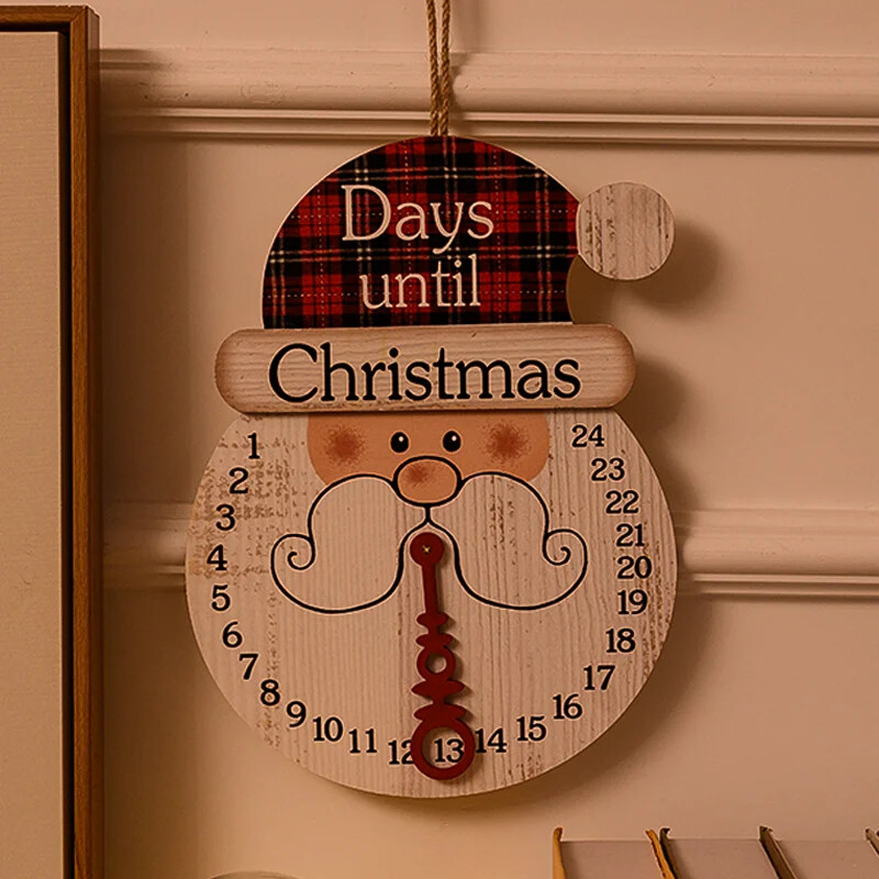 2024. gada jauns koka sniegavīrs, Ziemassvētku vecīša raksts, piekārts pie sienas, atpakaļskaitīšanas ornaments Ziemassvētku adventes kalendārs Ziemassvētku ballītes priekšdurvīm