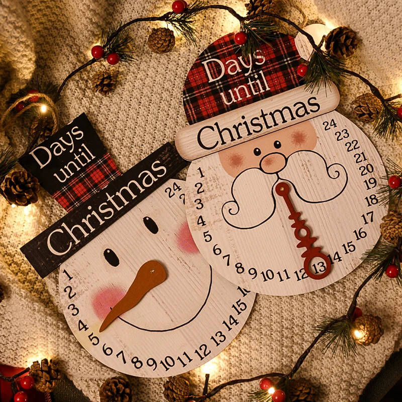 2024. gada jauns koka sniegavīrs, Ziemassvētku vecīša raksts, piekārts pie sienas, atpakaļskaitīšanas ornaments Ziemassvētku adventes kalendārs Ziemassvētku ballītes priekšdurvīm