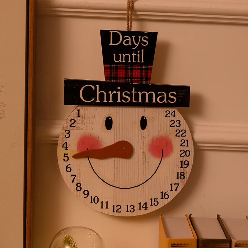2024. gada jauns koka sniegavīrs, Ziemassvētku vecīša raksts, piekārts pie sienas, atpakaļskaitīšanas ornaments Ziemassvētku adventes kalendārs Ziemassvētku ballītes priekšdurvīm