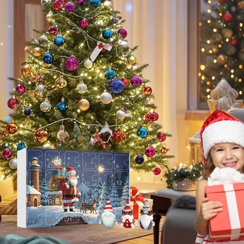 2024. gada Ziemassvētku rūķīšu Adventes kalendārs, 2024. gada Ziemassvētku atpakaļskaitīšanas kalendārs ar kolekcionējamu rūķīšu plīša leļļu rotaļlietu, Ziemassvētku dāvana