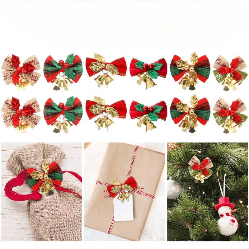 10vnt kalėdiniai maži lankeliai su varpeliais Miniatiūriniai papuošalai Dovanų papuošimai Amatai Girliandos Kabantys Dekoras skanėstų maišeliai Dovanų pakavimas
