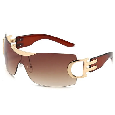 Be rėmelių apvyniojami Y2K akiniai nuo saulės moterims unisex futuristiniai dideli madingi akiniai nuo saulės berėmiai madingi skydiniai atspalviai