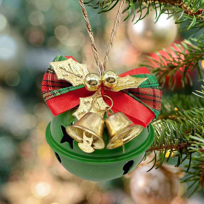 2vnt kalėdiniai varpeliai raudoni žaliai balti metaliniai varpeliai Kalėdų eglutės kabantys pakabučiai papuošalai Kalėdų dekoravimo reikmenys