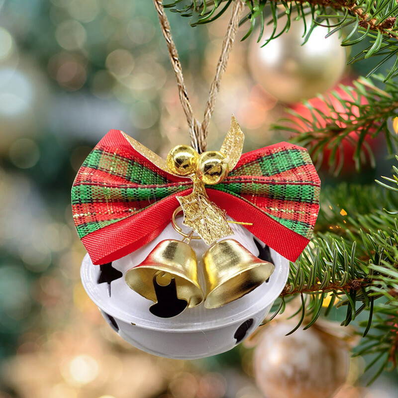 2vnt kalėdiniai varpeliai raudoni žaliai balti metaliniai varpeliai Kalėdų eglutės kabantys pakabučiai papuošalai Kalėdų dekoravimo reikmenys