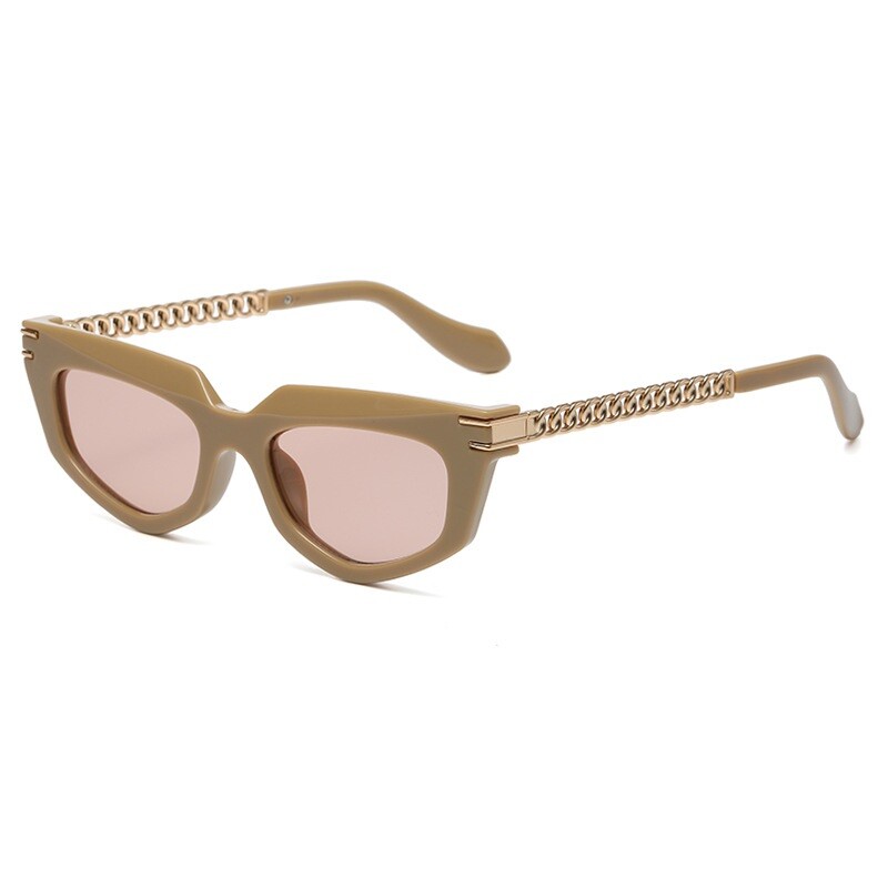 Kvadratiniai rudi akiniai nuo saulės Moteriški Vyrai Auksiniai maži metaliniai grandinėlės rėmeliai Saulės akiniai dizainerio Retro atsitiktinio atspalvio akiniai UV400 oculos