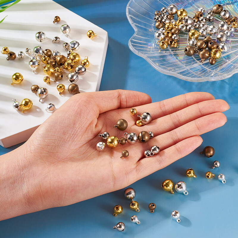 120gb sakausējuma zvana piekariņi 8mm 9mm 12mm mazi zvana zvaniņi krelles piekariņi rotaslietu izgatavošanai DIY Ziemassvētku ballītes dekorācijas dāvana