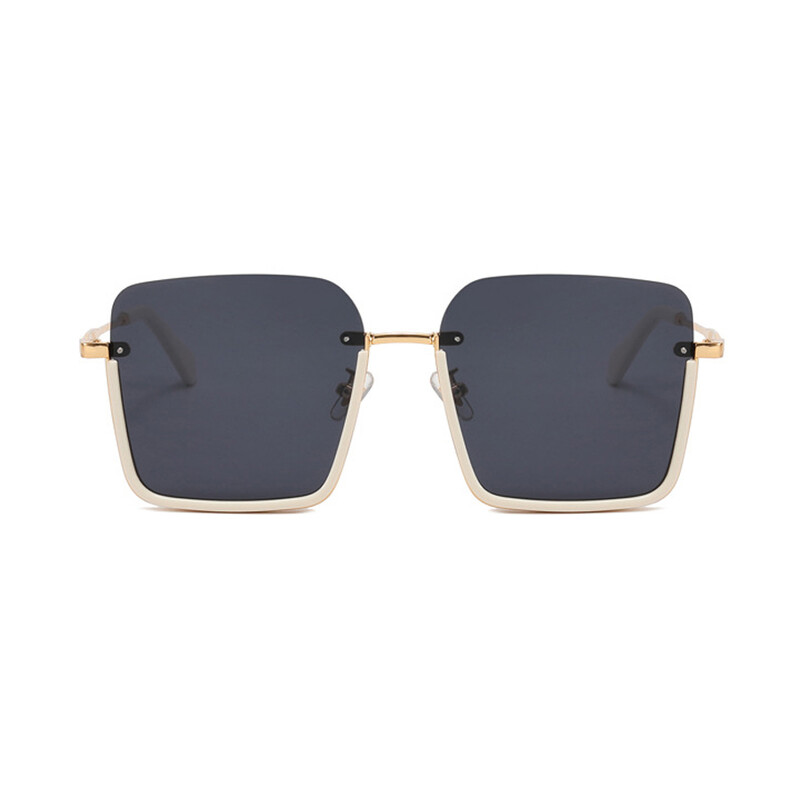 Modes Lielizmēra kvadrātveida saulesbrilles sievietēm Zīmols Retro liela rāmja saulesbrilles sievietēm Metāla daļēji bezmalas dizainers Oculos De Sol