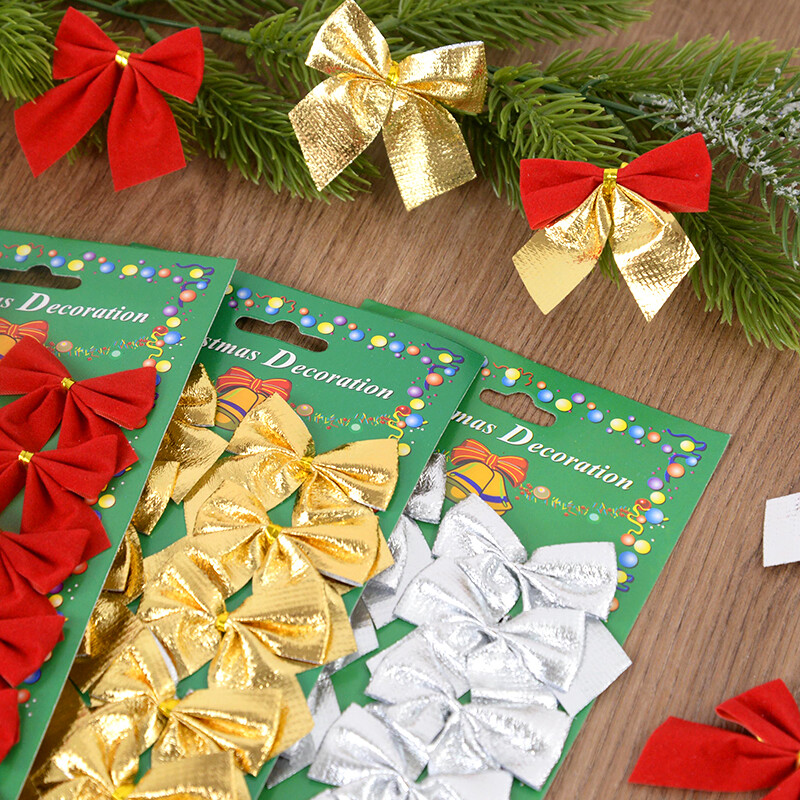 12/24db karácsonyi masni piros arany mini karácsonyfa csokorcsomós medál díszek lakberendezéshez Navidad újévi parti barkács ajándékok