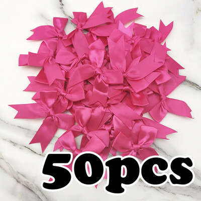 (50 vnt./pak.) 85*85mm Šviežios rožinės juostelės lankeliai mažo dydžio satino juostelės lankeliai su gėlėmis amatų dekoravimas rankų darbo „pasidaryk pats“ vakarėlio dekoravimas
