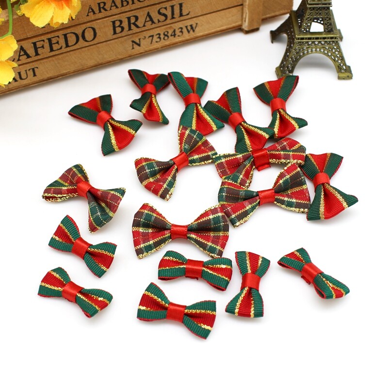50 τμχ/ παρτίδα Χριστουγεννιάτικη κορδέλα παπιγιόν με στάμπα ρολό κορδέλας χειροποίητο DIY Διακόσμηση συσκευασίας δώρου Φιόγκος μίνι φιόγκοι Χειροτεχνία