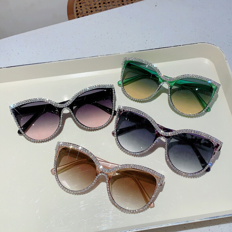 KAMMPT Kalnų krištolinio blizgesio dizaino akiniai nuo saulės Madingi kačių akys Moteriški pilki akiniai nuo saulės Madingi dekoravimo šešėliai vakarėliui