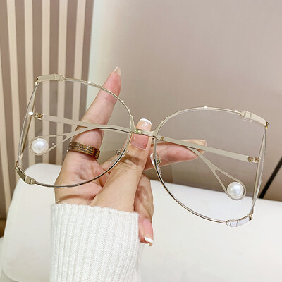 Túlméretes fém napszemüveg női luxus márka tervező elegáns rózsaszín napszemüveg vintage nagy keret gyöngy árnyalatok UV400