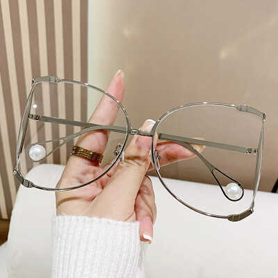 Túlméretes fém napszemüveg női luxus márka tervező elegáns rózsaszín napszemüveg vintage nagy keret gyöngy árnyalatok UV400