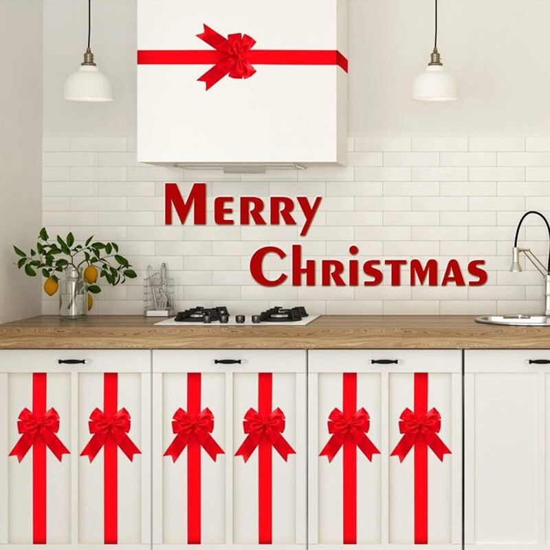 Karácsonyi szekrényajtó szalag nagy masni piros zöld karácsonyi ünnepi koszorú masni karácsonyfa szekrény buli dekorációs kellék