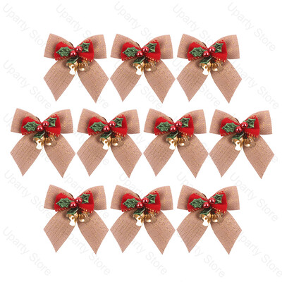 10 vnt. 8 cm lankeliai Kalėdų eglutės puošmenoms Auksinis varpelis žalias raudonas tinklelis lankai Naujųjų metų Kalėdų papuošimams 2024 m.