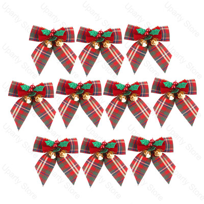 10 vnt. 8 cm lankeliai Kalėdų eglutės puošmenoms Auksinis varpelis žalias raudonas tinklelis lankai Naujųjų metų Kalėdų papuošimams 2024 m.