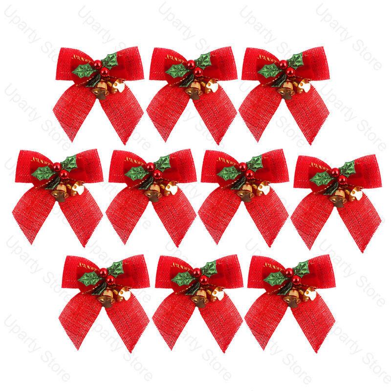 10 vnt. 8 cm lankeliai Kalėdų eglutės puošmenoms Auksinis varpelis žalias raudonas tinklelis lankai Naujųjų metų Kalėdų papuošimams 2024 m.