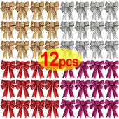 12/1db Csillogó karácsonyi masni karácsonyfa szalag csokorcsomó függő medál díszek újévi nyaralóház dekorációhoz ajándékok