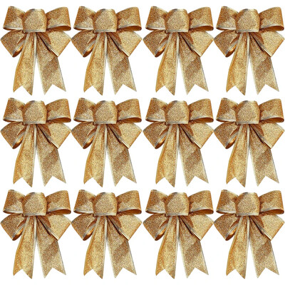 12/1db Csillogó karácsonyi masni karácsonyfa szalag csokorcsomó függő medál díszek újévi nyaralóház dekorációhoz ajándékok