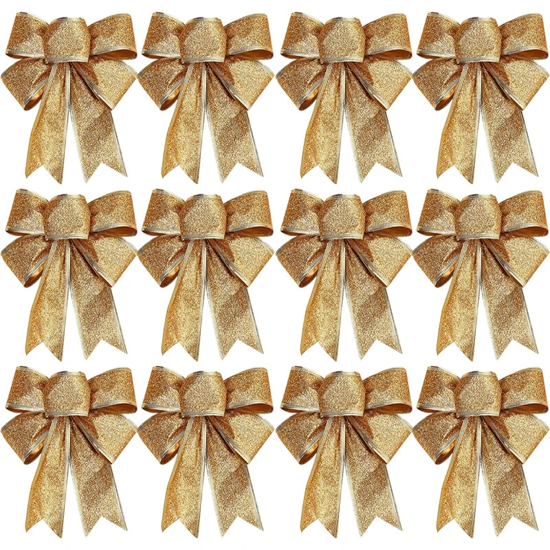 12/1db Csillogó karácsonyi masni karácsonyfa szalag csokorcsomó függő medál díszek újévi nyaralóház dekorációhoz ajándékok