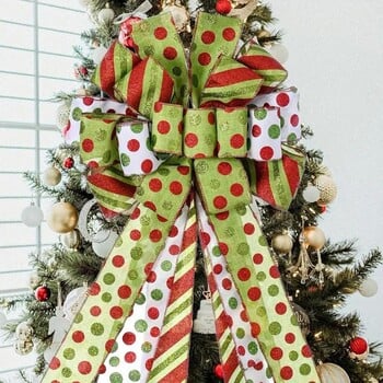 Коледно дърво Topper Wreath Bow Голяма червена зелена точка Коледен подарък Bow Winter Bow Knot Decoration for Holiday Home Party Decor