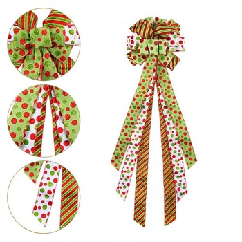 Коледно дърво Topper Wreath Bow Голяма червена зелена точка Коледен подарък Bow Winter Bow Knot Decoration for Holiday Home Party Decor