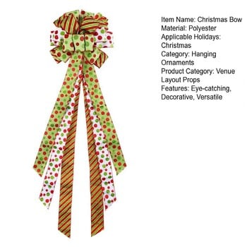 Коледно дърво Topper Wreath Bow Голяма червена зелена точка Коледен подарък Bow Winter Bow Knot Decoration for Holiday Home Party Decor