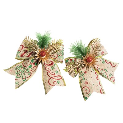 Σετ 2 πολύχρωμα παπιγιόν για χριστουγεννιάτικη διακόσμηση κόμπος πεταλούδα για κρεμάστρα μπροστινής πόρτας Εσωτερικού εξωτερικού χώρου γιορτινό στολίδι