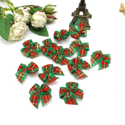 (30 vnt.) 3,5 * 3,5 cm kalėdiniai lankeliai su juostele Mažo dydžio poliesterio satino juostelės lanko gėlė „pasidaryk pats“ amatų dekoravimas