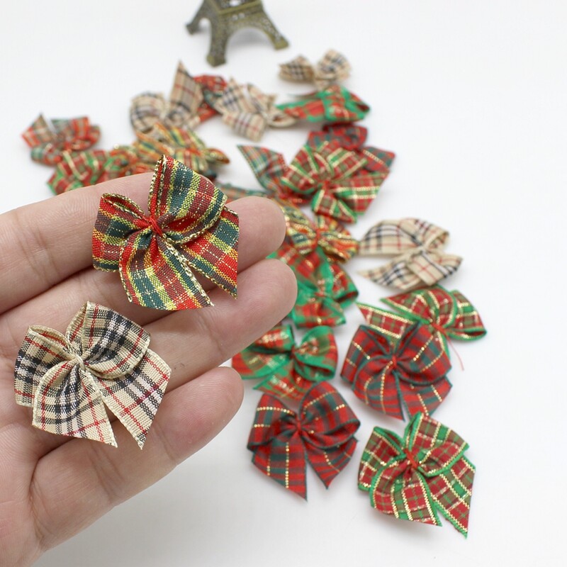 (30 vnt.) 3,5 * 3,5 cm kalėdiniai lankeliai su juostele Mažo dydžio poliesterio satino juostelės lanko gėlė „pasidaryk pats“ amatų dekoravimas