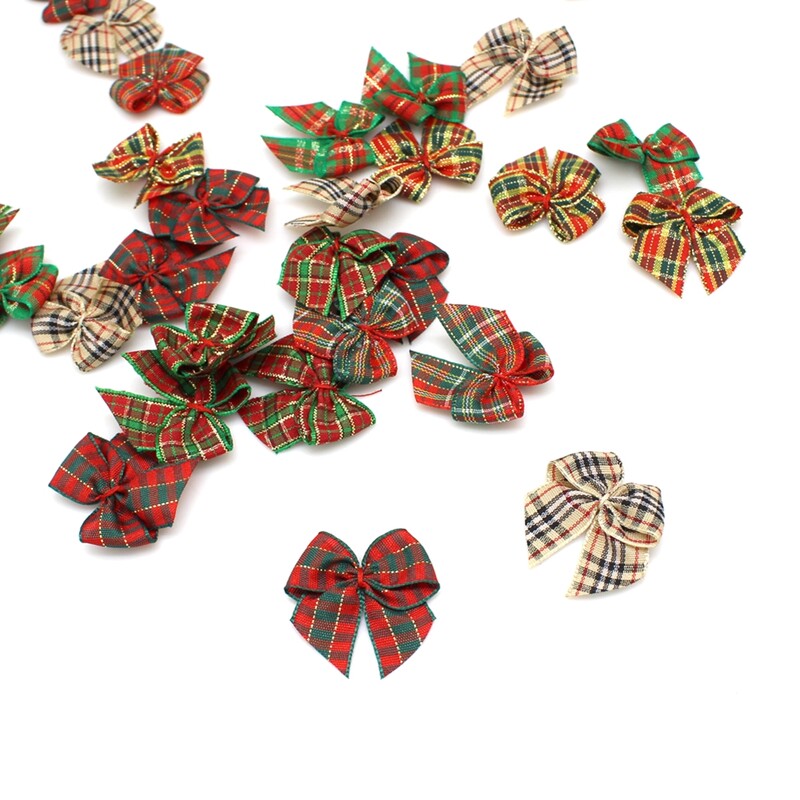 (30 vnt.) 3,5 * 3,5 cm kalėdiniai lankeliai su juostele Mažo dydžio poliesterio satino juostelės lanko gėlė „pasidaryk pats“ amatų dekoravimas