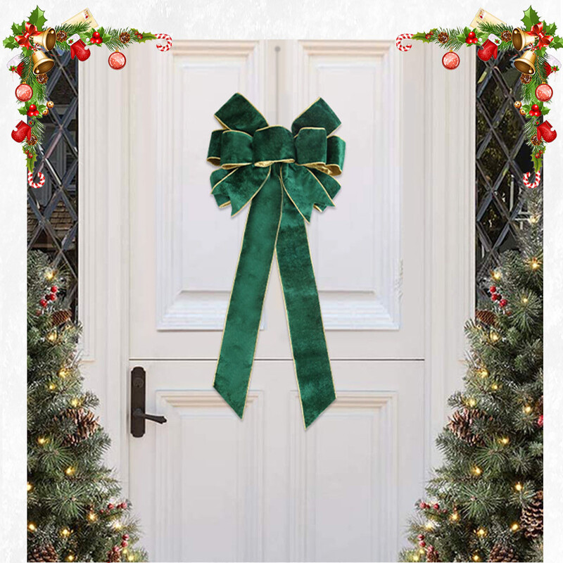 60 см голяма червена панделка, висулка за украса за коледно дърво, кадифена коледна панделка, коледна украса за дома