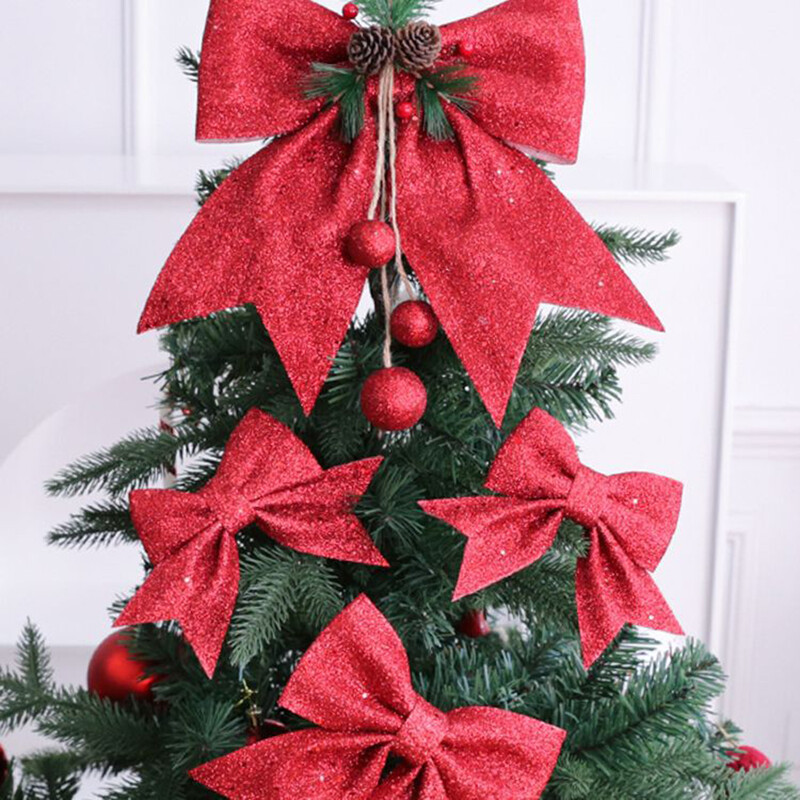 Didelis raudonas lankelis, blizgantis Kalėdų kaspinas Bowknot Kalėdų eglutės kabantys papuošalai Naujųjų metų namų židinio dekoravimo dovana Navidad 2024