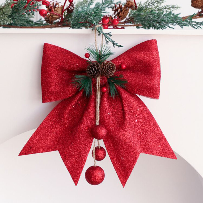 Didelis raudonas lankelis, blizgantis Kalėdų kaspinas Bowknot Kalėdų eglutės kabantys papuošalai Naujųjų metų namų židinio dekoravimo dovana Navidad 2024