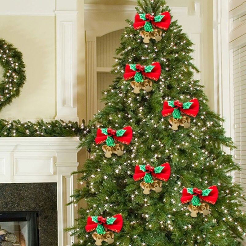 Božićne mašne sa zvončićima od 12 komada Ukrasi s mašnama za božićno drvce za ukrase za božićne vijence Pokloni zamatanje obrta