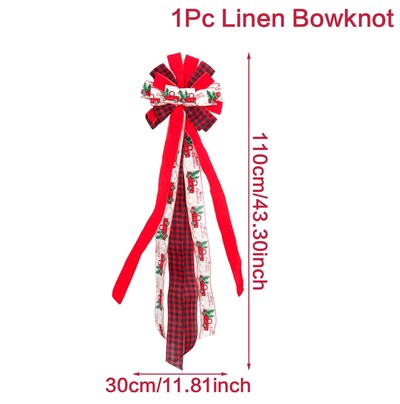 Dideli kalėdiniai lankeliai 110cm Lininis languotas lankelis Kalėdų eglutės papuošimas Naujųjų metų namų dekoras Rankų darbo dovanos lankeliai