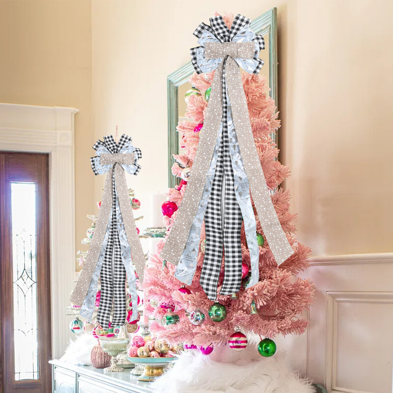 Dideli kalėdiniai lankeliai 110cm Lininis languotas lankelis Kalėdų eglutės papuošimas Naujųjų metų namų dekoras Rankų darbo dovanos lankeliai