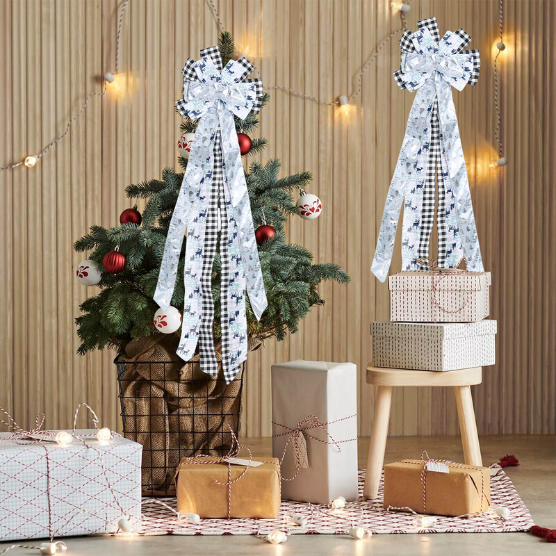 Dideli kalėdiniai lankeliai 110cm Lininis languotas lankelis Kalėdų eglutės papuošimas Naujųjų metų namų dekoras Rankų darbo dovanos lankeliai