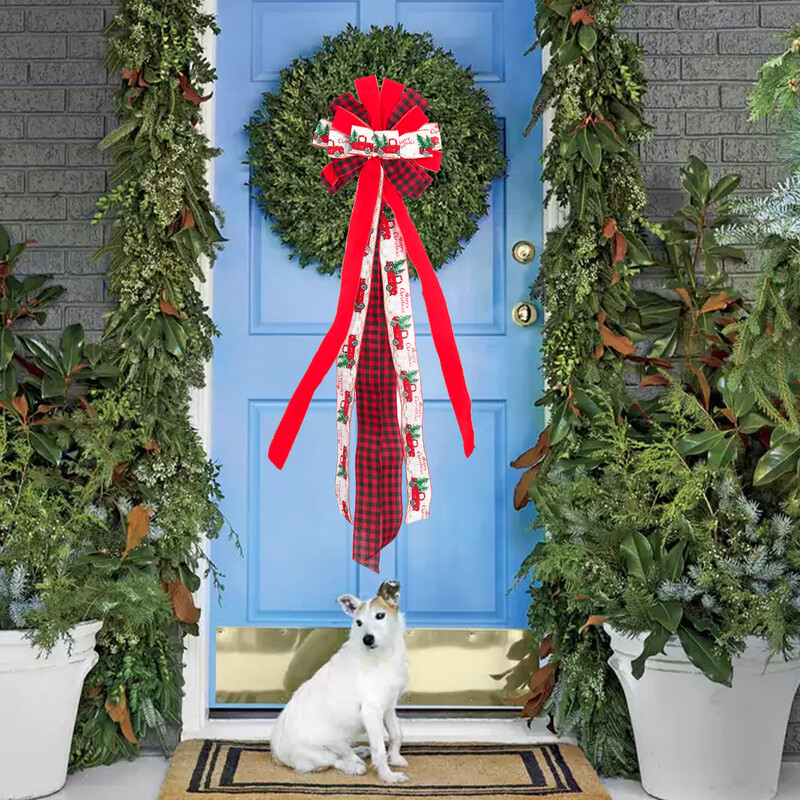 Dideli kalėdiniai lankeliai 110cm Lininis languotas lankelis Kalėdų eglutės papuošimas Naujųjų metų namų dekoras Rankų darbo dovanos lankeliai