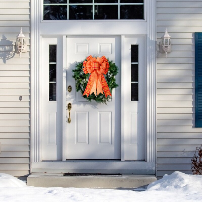 Φιόγκος των Ευχαριστιών Χριστουγεννιάτικο Ριγέ Καρό Φιόγκος Χριστουγεννιάτικο Δέντρο Πορτοκαλί Κόκκινη Κορδέλα Κόμπος Οικογενειακό Χριστουγεννιάτικο Δέντρο Διακόσμηση κουτί δώρου