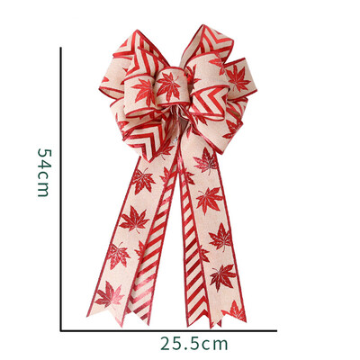 40*24cm Διπλή στρώση Μεγάλο Χριστουγεννιάτικο Φιόγκο Χριστουγεννιάτικο Δέντρο Φιόγκος με Glitter Gold Edge Decor για Xmas Door MapleLeaf Bow Deco